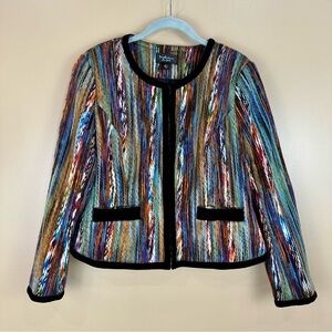 Katherine New York Multicolor Black Velvet Trim Jacket Blazer Large Artsy